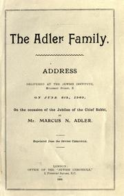 Cover of: The Adler family by Marcus Nathan Adler