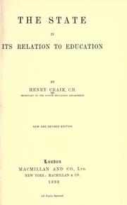 The state in its relation to education by Craik, Henry Sir