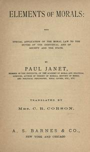 Cover of Elements of morals by Janet, Paul