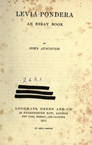 Cover of: Levia-pondera: an essay book, by John Ayscough [pseud.].
