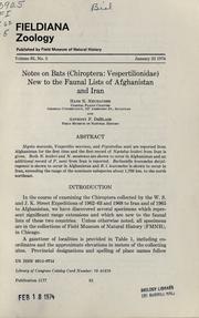 Notes on bats (Chiroptera: Vespertilionidae) new to the faunal lists of Afghanistan and Iran by Hans N. Neuhauser