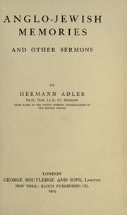 Cover of: Anglo-Jewish memories, and other sermons.