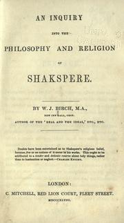 Cover of: An inquiry into the philosophy and religion of Shakspere.