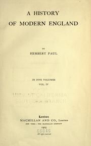 Cover of: A history of modern England by Herbert W. Paul