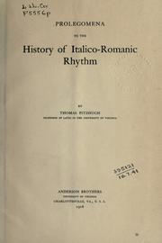 Prolegomena to the history of Italico-Romanic rhythm by Thomas Fitz-Hugh