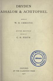 Cover of: Absalom and Achitophel: A Poem