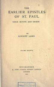 Cover of: The earlier epistles of St. Paul by Kirsopp Lake