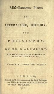 Cover of: Miscellaneous pieces in literature, history, and philosophy