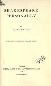 Cover of: Shakespeare personally. by David Masson