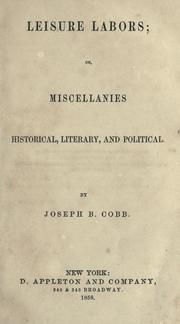 Cover of: Leisure labors by Joseph B. Cobb