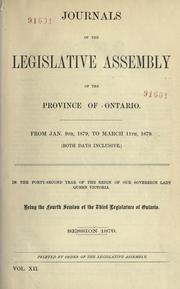 Cover of: Journals of the Legislative Assembly of the Province of Ontario. by Ontario. Legislative Assembly.