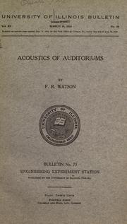 Cover of: Acoustics of auditoriums by Floyd Rowe Watson