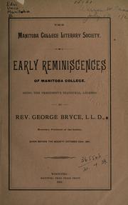 Early reminiscences of Manitoba College by George Bryce