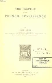 Cover of: The skeptics of the French renaissance by Owen, John