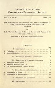 Cover of: Correction of echoes and reverberation in the Auditorium, University of Illinois by Floyd Rowe Watson