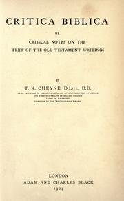 Cover of: Critica biblica by T. K. Cheyne