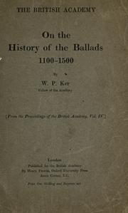 Cover of: On the history of the ballads, 1100-1500