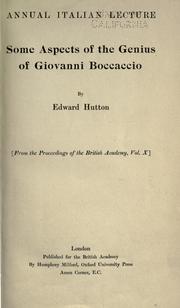 Cover of: Some aspects of the genius of Giovanni Boccaccio by Hutton, Edward