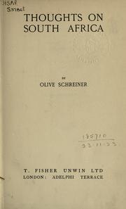 Thoughts on South Africa by Olive Schreiner