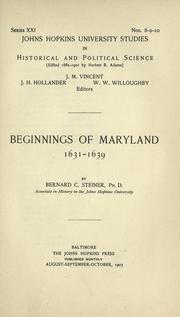 Cover of: Beginnings of Maryland, 1631-1639 by Steiner, Bernard Christian