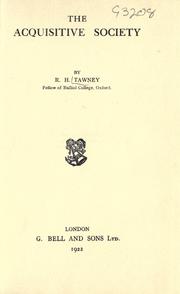 Cover of: The acquisitive society. by Richard H. Tawney, Richard H. Tawney