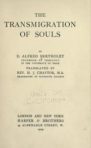 Cover of: The transmigration of souls by Alfred Bertholet, Alfred Bertholet