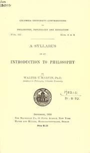 Cover of: A syllabus of an introduction to philosophy.