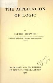 Cover of: The application of logic. by Sidgwick, Alfred