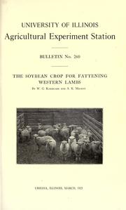 Cover of: The soybean crop for fattening western lambs by William Garfield Kammlade