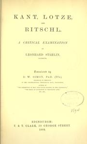 Cover of: Kant, Lotze, and Ritschl by Leonhard Stählin