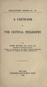 Cover of: A criticism of the critical philosophy