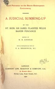 Cover of: A judical summing up: Lord Penzance on the Bacon-Shakespeare controversy.  Edited by M.H. Kinnear, with a biographical note by F.A. Inderwick.