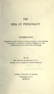 Cover of: The idea of personality ... by Timothy Bartholomew Moroney, Timothy Bartholomew Moroney