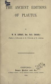Cover of: The ancient editions of Plautus. by W. M. Lindsay