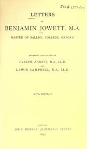 Cover of: Letters of Benjamin Jowett...: master of Balliol College, Oxford