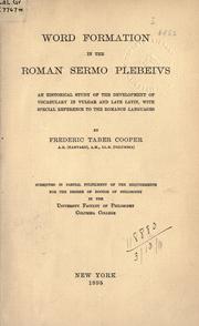 Cover of: Word formation in the Roman Sermo Plebeius by Frederic Taber Cooper