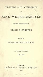 Cover of: Letters and memorials of Jane Welsh Carlyle