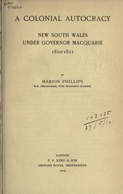 Cover of: A colonial autocracy by Marion Phillips