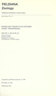 Cover of: Notes on tyrant flycatchers (Aves, Tyrannidae)