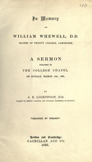 Cover of: In memory of William Whewell, D.D., Master of Trinity College, Cambridge