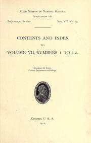 Cover of: Contents and index to volume 7, numbers 1 to 12, Zoological series