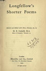 Cover of: Shorter poems: selected and edited with notes, glossary, etc.