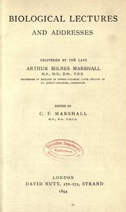 Cover of: Biological lectures and addresses by Arthur Milnes Marshall
