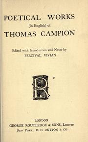 Cover of: Poetical works in English of Thomas Campion by Thomas Campion