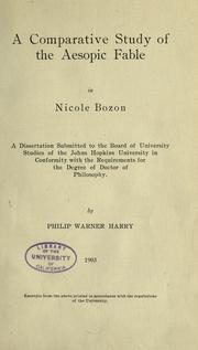 Cover of: A comparative study of the Aesopic fable in Nicole Bozon by Harry, Philip Warner