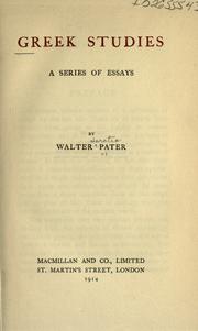 Cover of: Greek studies by Walter Pater