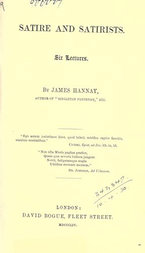 Satire and satirists by James Hannay