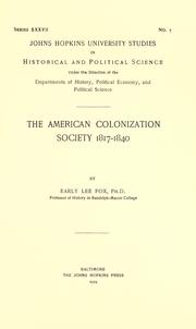 The American Colonization Society, 1817-1840 by Early Lee Fox