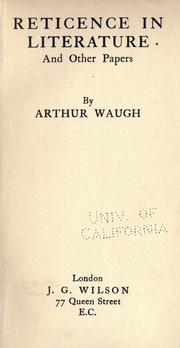 Cover of: Reticence in literature by Arthur Waugh