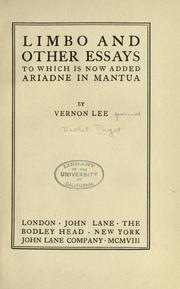 Cover of: Limbo, and other essays by Vernon Lee